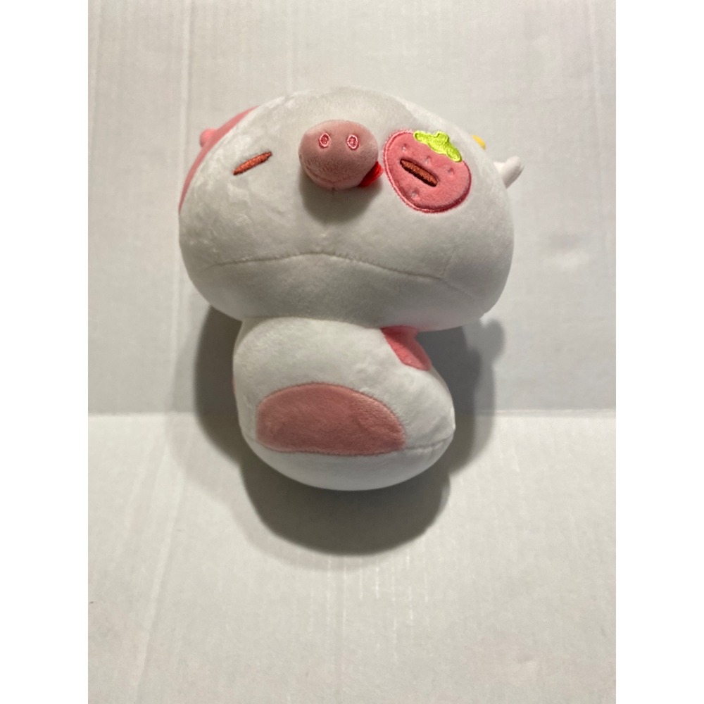 Mewaii Strawberry Cow Plush White Pink Kawaii Stuffed Animal Toy Pillow 8 Inch